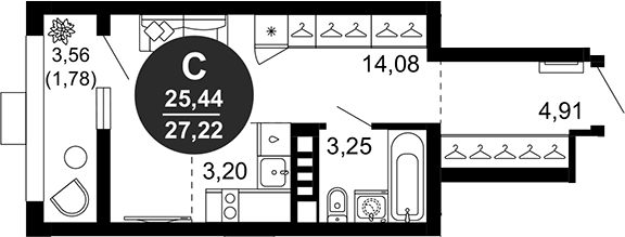 Планировка — 1799, Студия, 25 м²