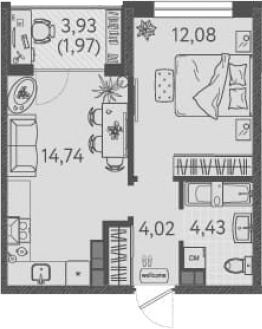 Планировка — Друзья, 1-комн., 34 м²