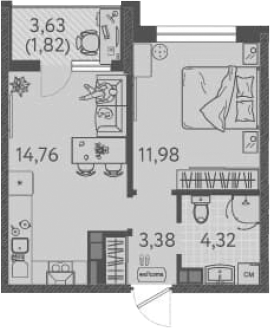 Планировка — Друзья, 1-комн., 34 м²