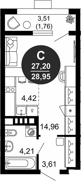 Планировка — 1799, Студия, 27 м²