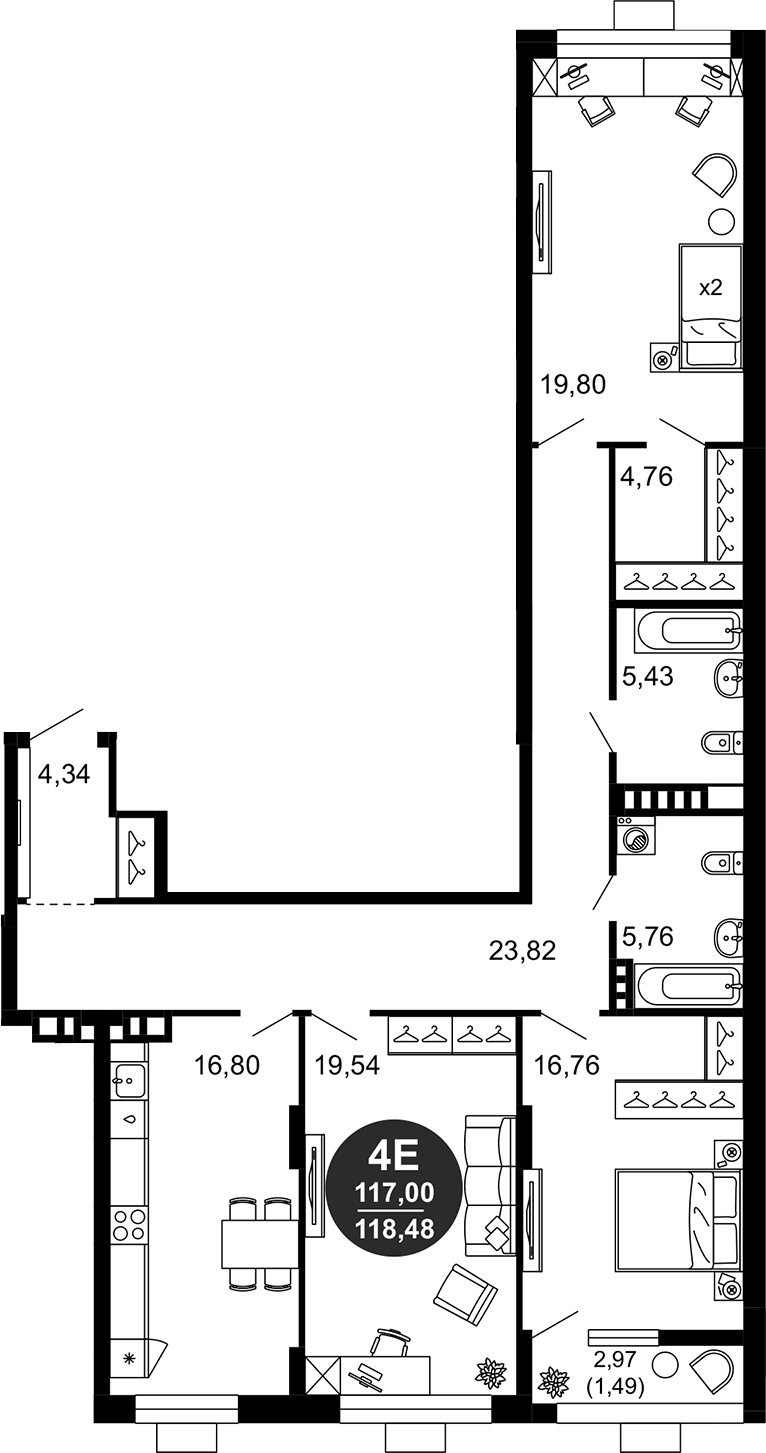 Планировка — 1799, 4-комн., 117 м²