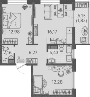 Планировка — Друзья, 2-комн., 54 м²