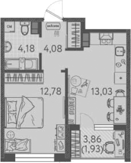 Планировка — Друзья, 1-комн., 34 м²