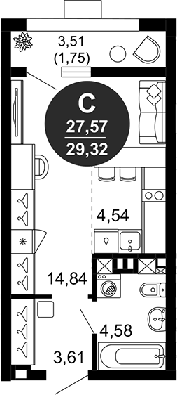 Планировка — 1799, Студия, 28 м²