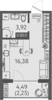 Планировка — Друзья, Студия, 20 м²
