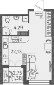 Планировка — Друзья, Студия, 26 м²