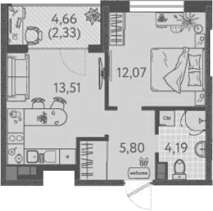 Планировка — Друзья, 1-комн., 36 м²