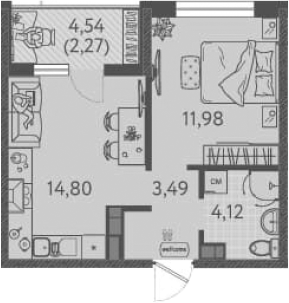 Планировка — Друзья, 1-комн., 34 м²