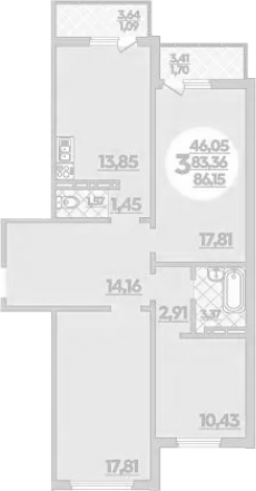 Планировка — Суворовский, 3-комн., 83 м²