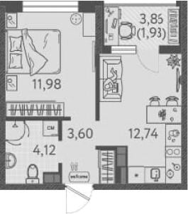 Планировка — Друзья, 1-комн., 32 м²