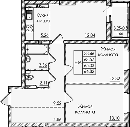 Планировка — Регата, 3-комн., 64 м²