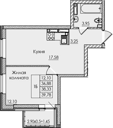 Планировка — Регата, 1-комн., 37 м²