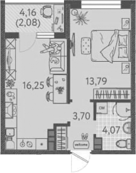 Планировка — Друзья, 1-комн., 38 м²