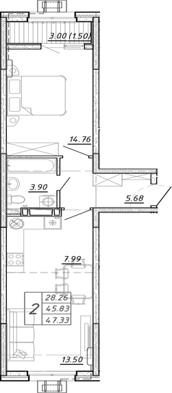 Планировка — FRAME, 2-комн., 46 м²