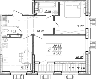Планировка — FRAME, 2-комн., 59 м²