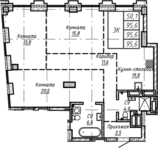 Планировка — Барнаул, 1-комн., 96 м²