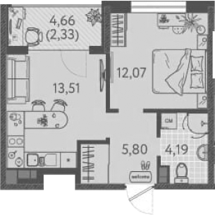 Планировка — Друзья, 1-комн., 36 м²