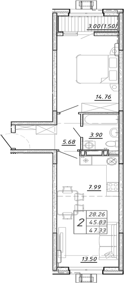 Планировка — FRAME, 2-комн., 46 м²