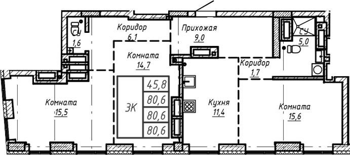 Планировка — Барнаул, 1-комн., 81 м²