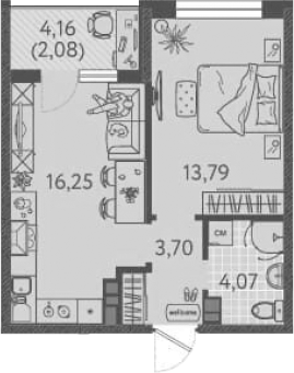 Планировка — Друзья, 1-комн., 38 м²