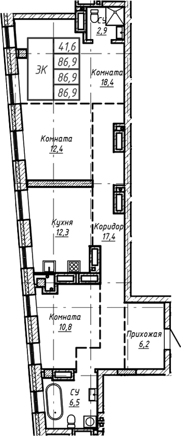 Планировка — Барнаул, 1-комн., 87 м²