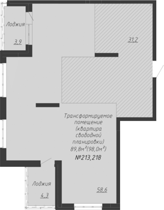 Планировка — Чемпион парк. Кемерово, 1-комн., 98 м²