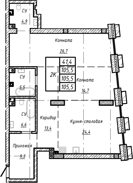 Планировка — Барнаул, 1-комн., 106 м²