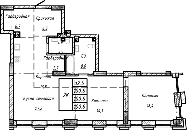 Планировка — Барнаул, 1-комн., 101 м²