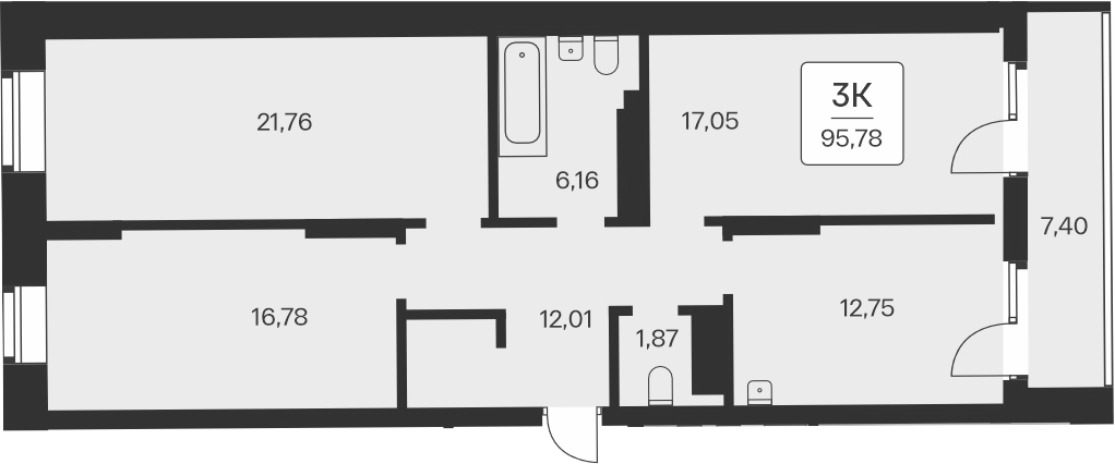 Планировка — Сакура парк, 3-комн., 88 м²