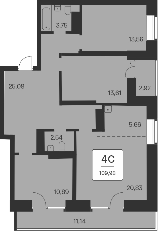 Планировка — Сакура парк, 4-комн., 96 м²