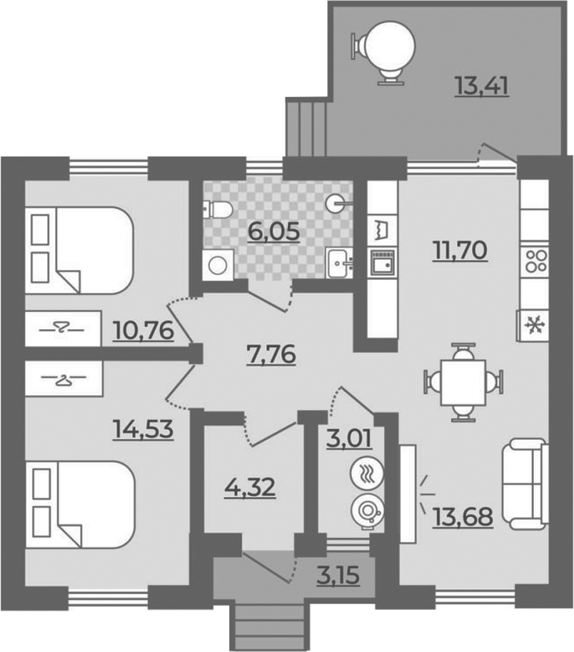 Планировка — Коттеджный поселок Южные Луга, 3-комн., 77 м²