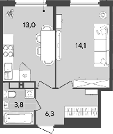 Планировка — Порто-Ново, 1-комн., 37 м²