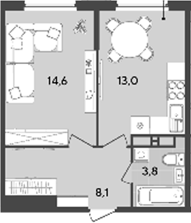 Планировка — Порто-Ново, 1-комн., 40 м²