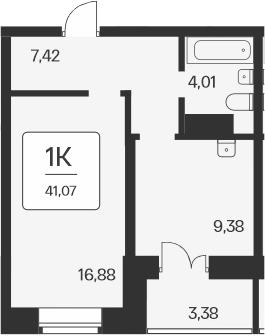 Планировка — Сакура парк, 1-комн., 38 м²