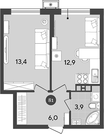 Планировка — Порто-Ново, 2-комн., 36 м²