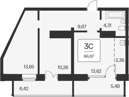 Планировка — Сакура парк, 3-комн., 55 м²