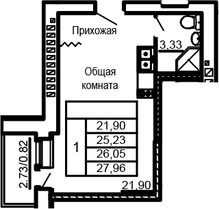 Планировка — Сиреневый квартал, Студия, 27 м²