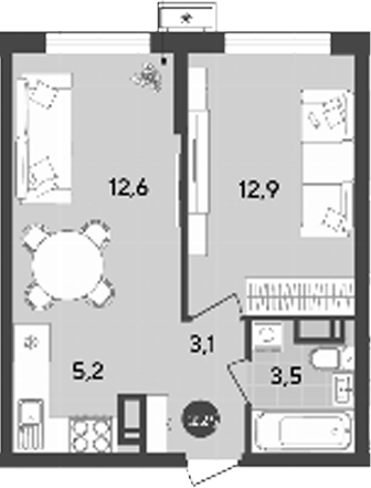 Планировка — Порто-Ново, 2-комн., 37 м²