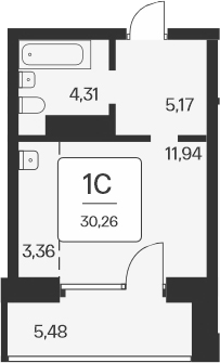Планировка — Сакура парк, Студия, 25 м²