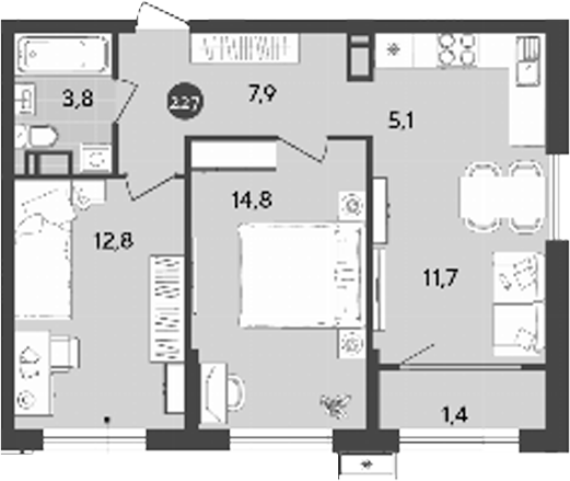 Планировка — Порто-Ново, 3-комн., 56 м²