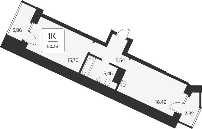 Планировка — Сакура парк, 1-комн., 43 м²