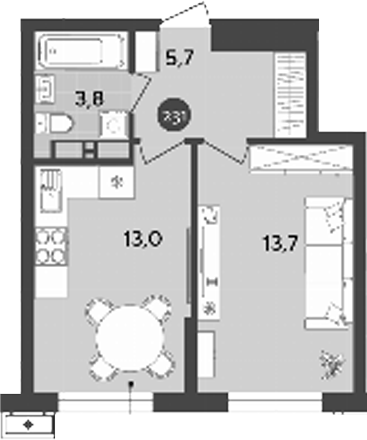 Планировка — Порто-Ново, 1-комн., 36 м²