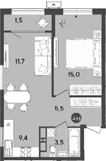 Планировка — Порто-Ново, 2-комн., 45 м²