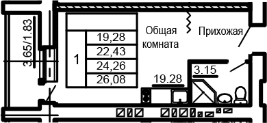 Планировка — Сиреневый квартал, Студия, 22 м²