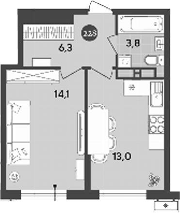 Планировка — Порто-Ново, 1-комн., 37 м²
