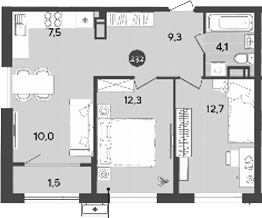 Планировка — Порто-Ново, 3-комн., 56 м²