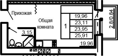 Планировка — Сиреневый квартал, Студия, 25 м²
