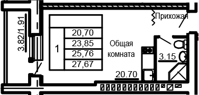 Планировка — Сиреневый квартал, Студия, 24 м²