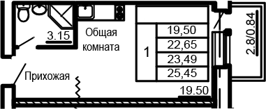Планировка — Сиреневый квартал, Студия, 26 м²