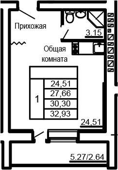 Планировка — Сиреневый квартал, Студия, 28 м²